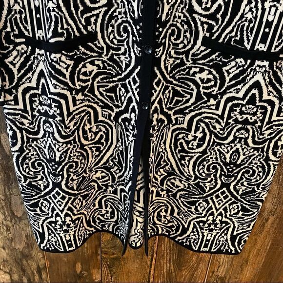 Colette Mordo Sadimara Sz M Black White Jacquard Knit Midi Button Sweater Jacket - Picture 7 of 12